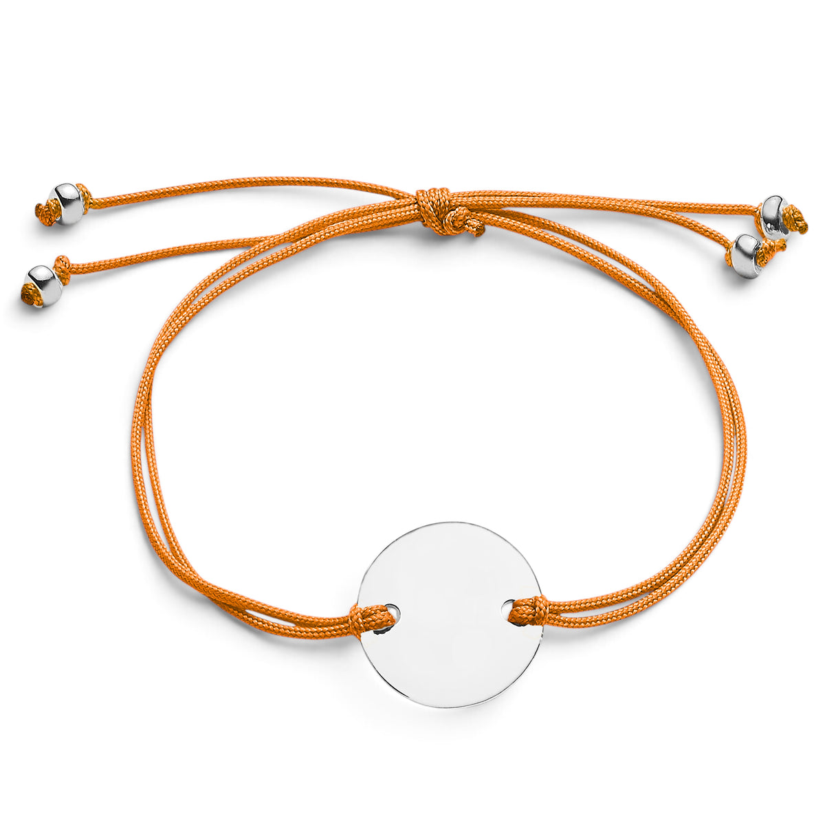 ANNA VON BERGMANN CORD Armband mit runder 15 mm Plakette aus Sterlingsilber an einem leuchtend orangen Nylonband
