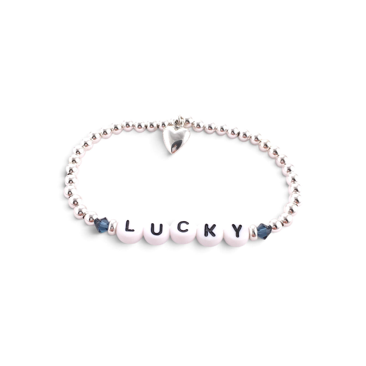 ANNA VON BERGMANN PUSCHEL Armband aus Sterlingsilber mit Buchstabenperlen, Swarovski-Kristallen und Herzanhänger