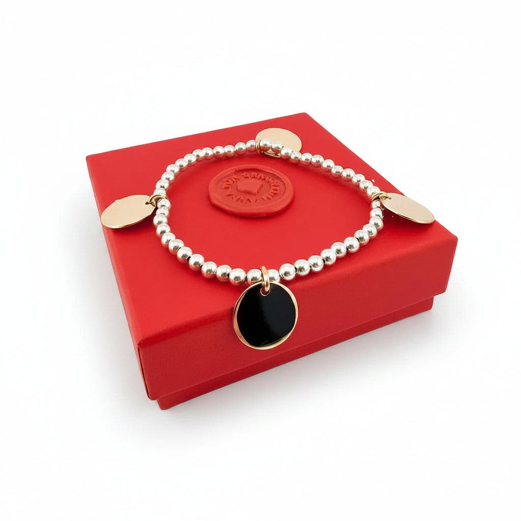 Bicolor Armband mit Gravur und Plättchen in gold und silber