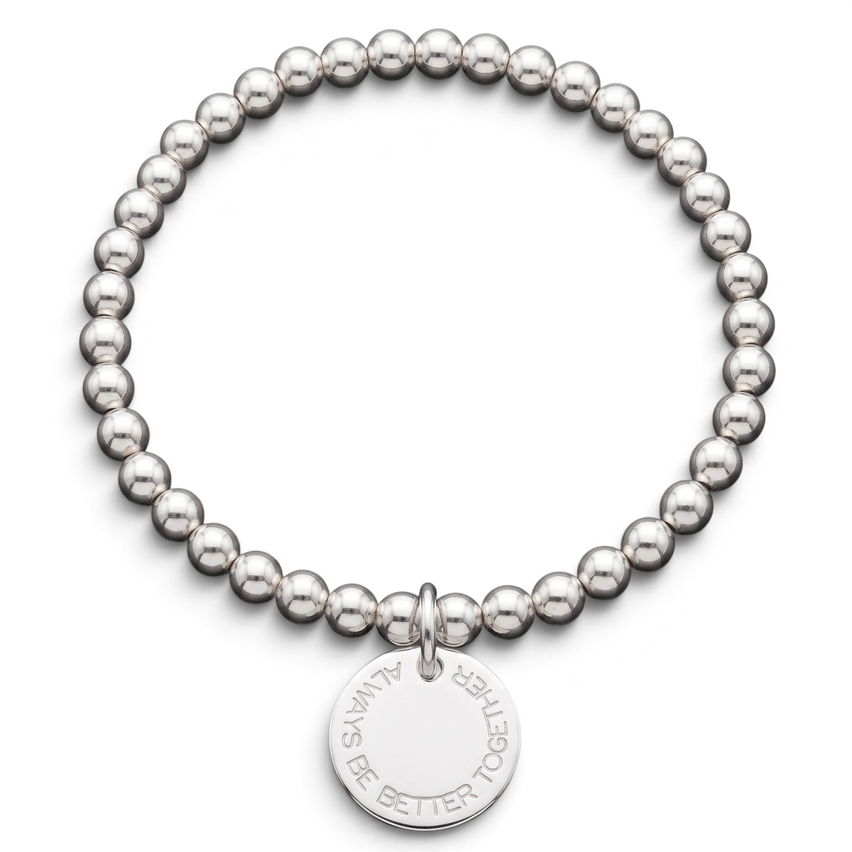 ANNA VON BERGMANN Armband aus Sterlingsilber mit runder Gravur-Plakette und glänzenden Silberperlen