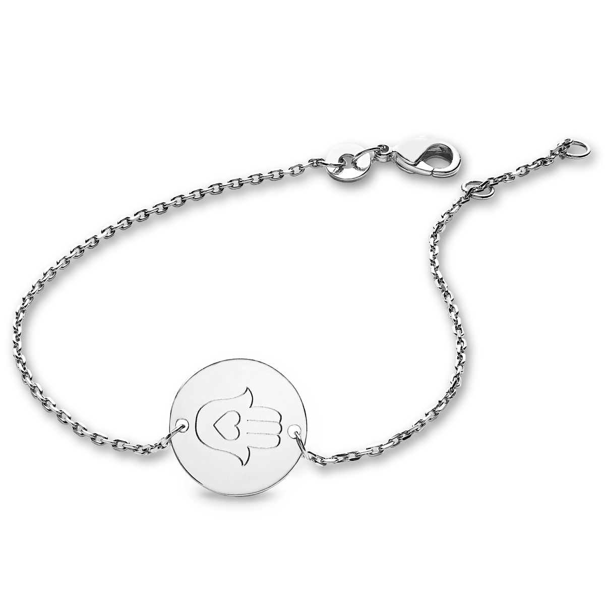 ANNA VON BERGMANN Armband DAISY mit Gravur aus 925er Sterlingsilber, runde Plakette mit Hamsa Symbol