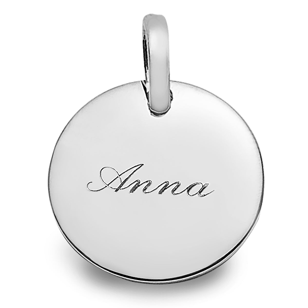 ANNA VON BERGMANN Anhänger COIN mit Gravur aus 925er Sterlingsilber, Beispiel mit Namensgravur in Schreibschrift
