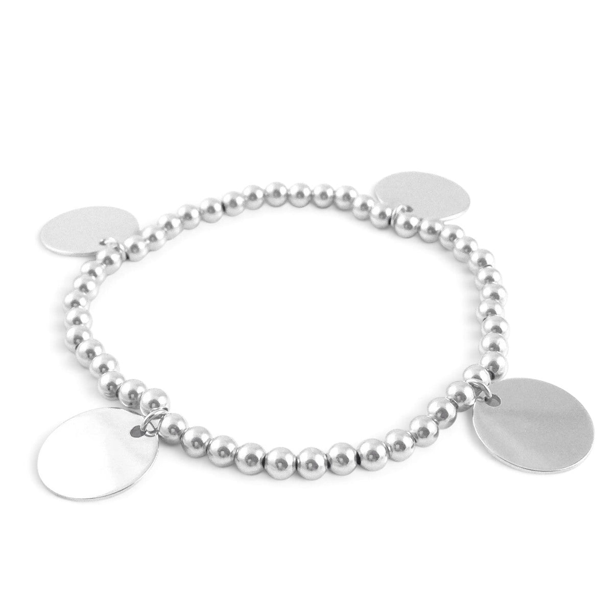 ANNA VON BERGMANN Armband mit Gravur Round n Round aus Sterlingsilber mit runden 15 mm Plaketten und Perlen