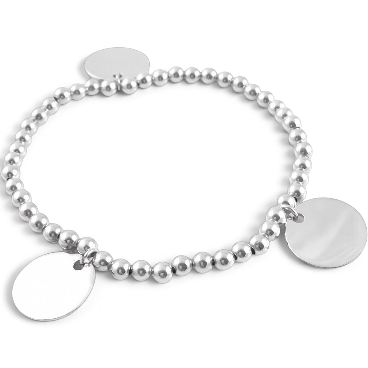 ANNA VON BERGMANN Armband Round n Round aus Sterlingsilber mit drei runden Gravur-Plaketten und Perlen-Design