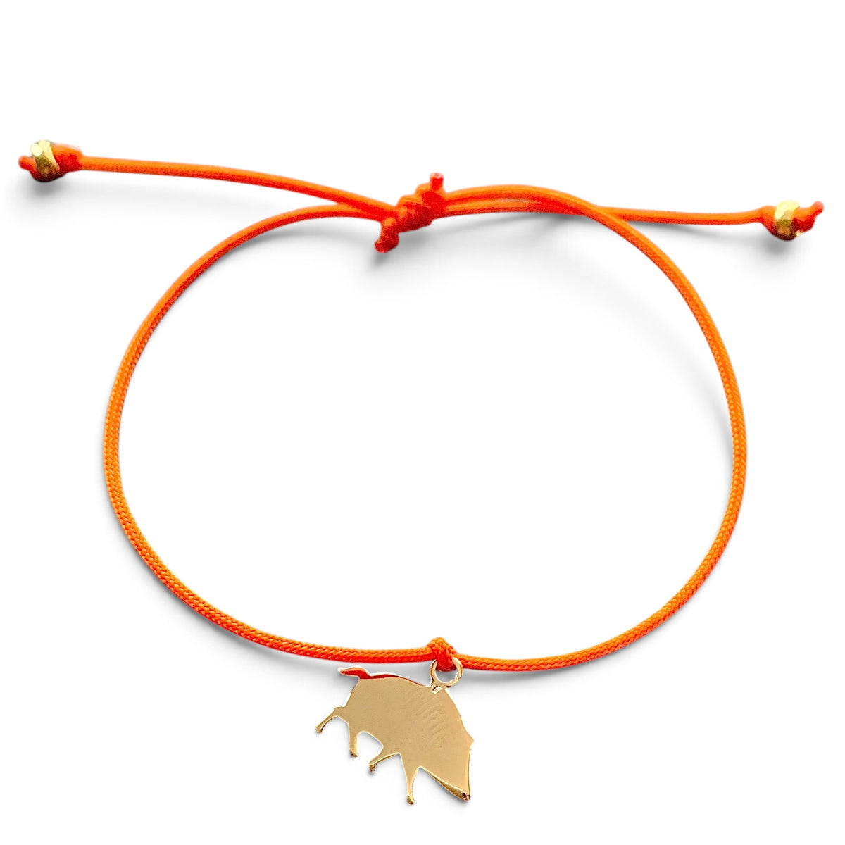 ANNA VON BERGMANN Armband Kleines Glück mit orangefarbener Nylonkordel und goldplattiertem Wildschwein-Anhänger