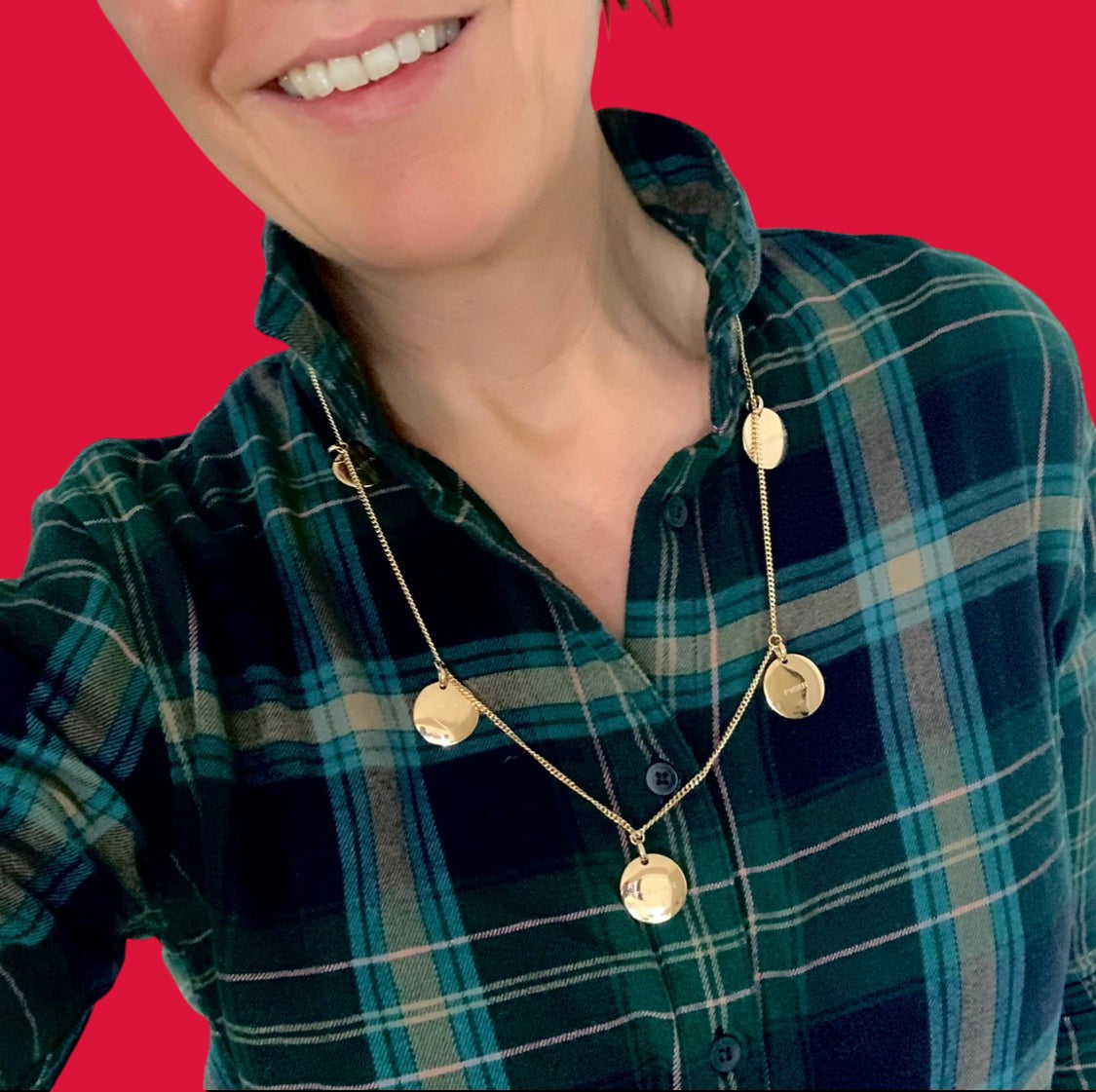 ANNA VON BERGMANN Familienkette Marietta mit goldplattierten 20mm Plättchen an einer Panzerkette