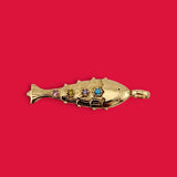 ANNA VON BERGMANN LADY FISH Anhänger aus goldplattiertem Messing mit bunten Zirkonia-Steinen in Fischform