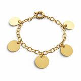 ANNA VON BERGMANN Armband aus goldplattiertem Messing mit runden Gravur-Anhängern und ovalen Gliedern