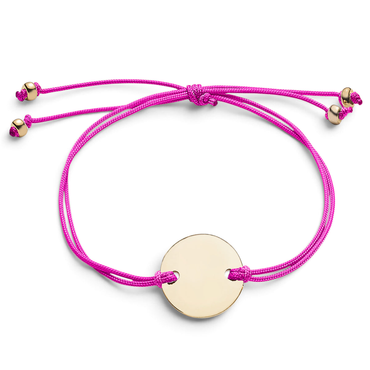 ANNA VON BERGMANN Armband mit runder goldplattierter Plakette an einem leuchtend pinken Nylonband