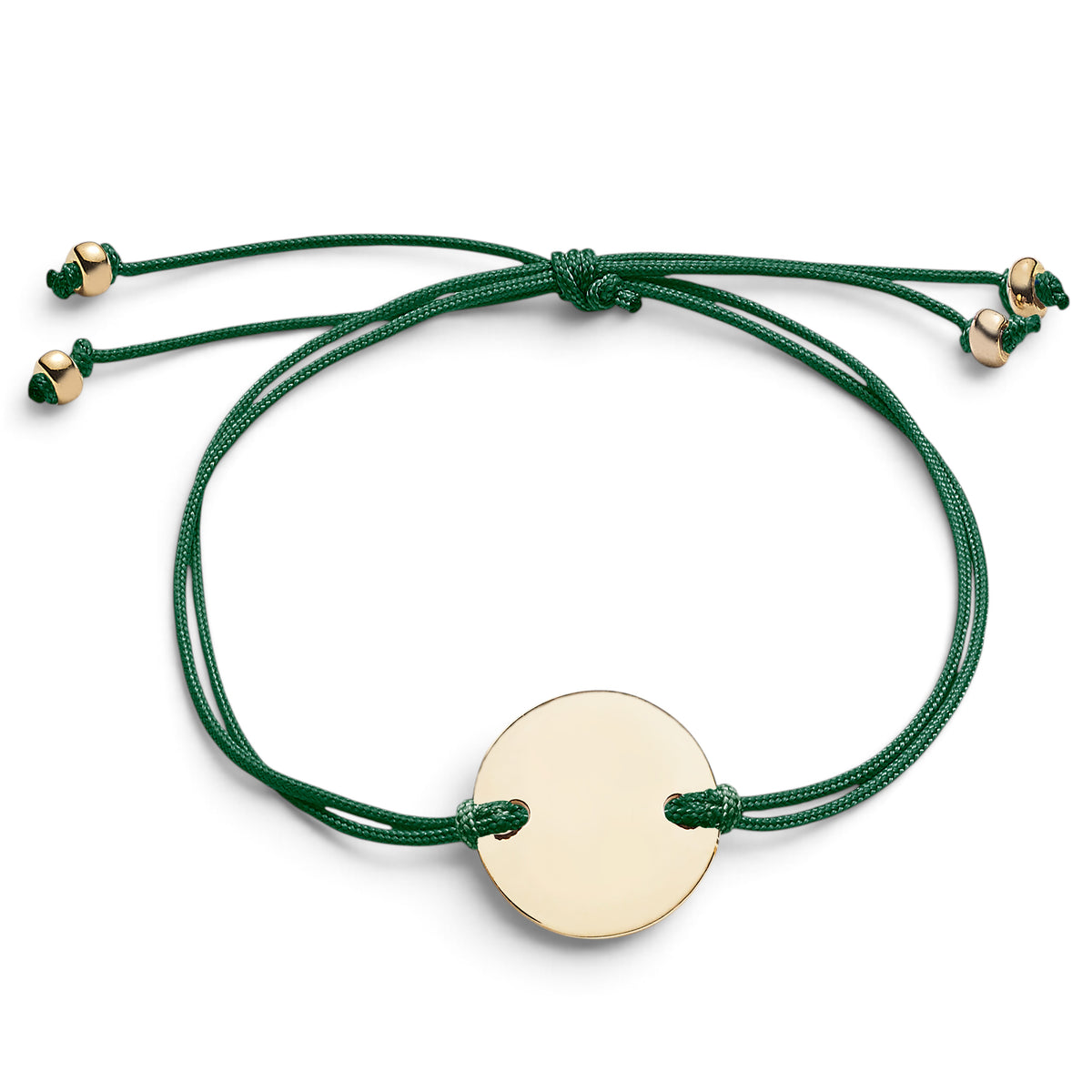 ANNA VON BERGMANN Armband mit runder goldplattierter Plakette an einem grünen Nylonband
