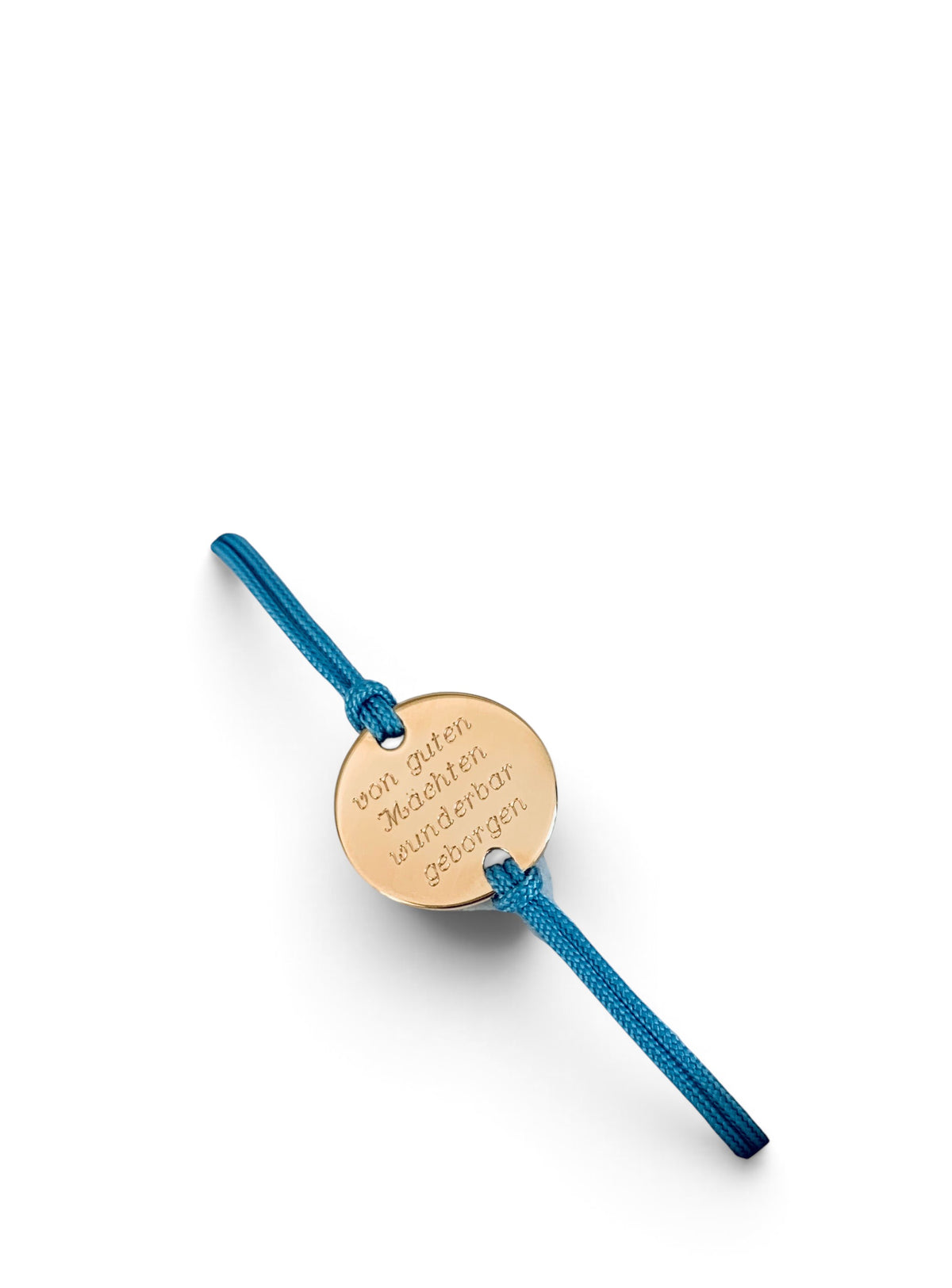 ANNA VON BERGMANN Armband mit goldplattierter runder Plakette und blauem Nylonband