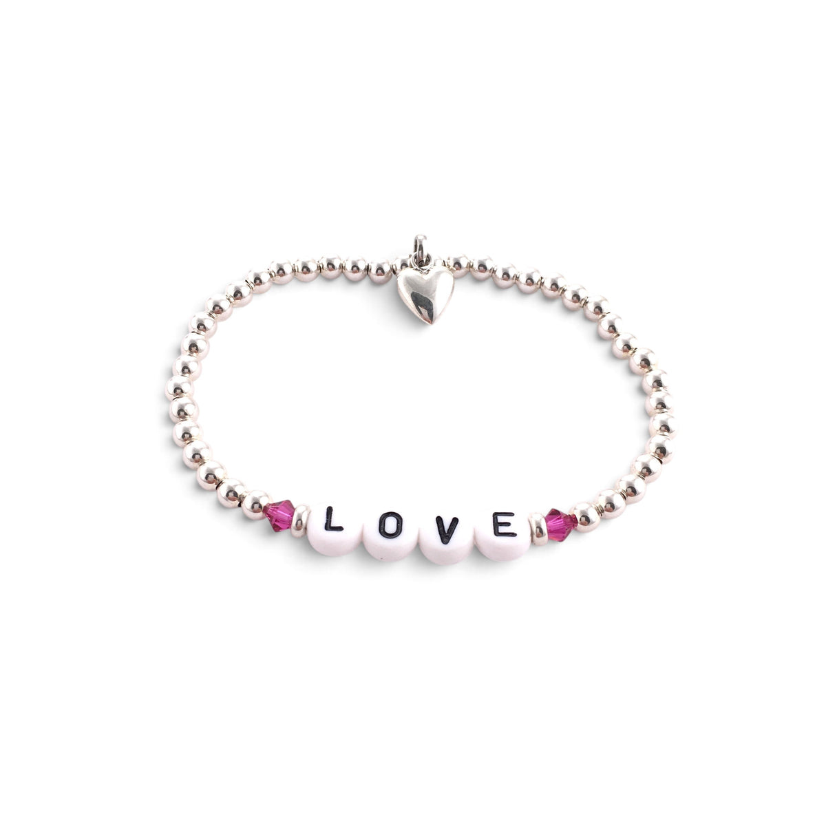 ANNA VON BERGMANN PUSCHEL Armband aus Sterlingsilber mit Buchstabenperlen LOVE, Swarovski-Kristallen und Herzanhänger