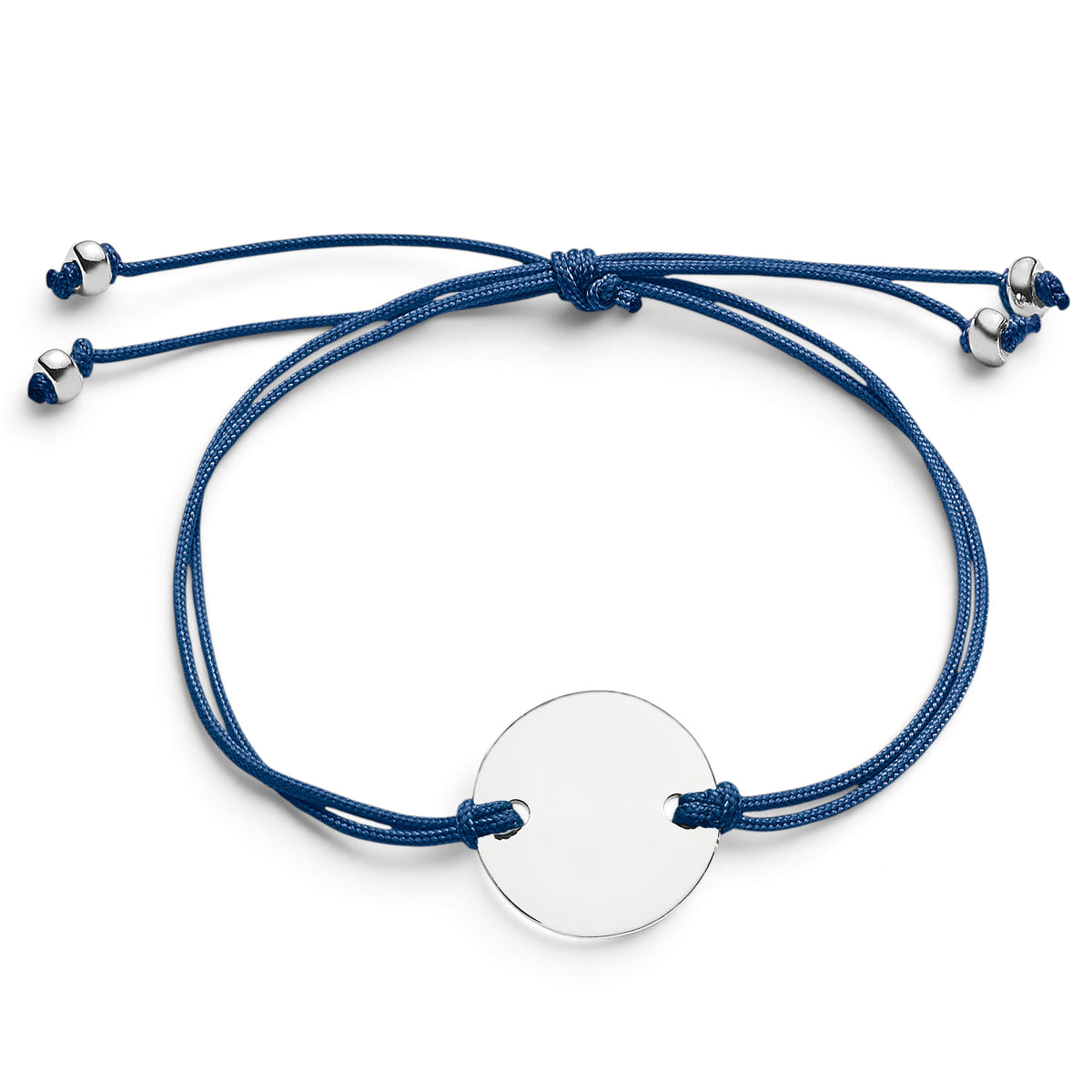 ANNA VON BERGMANN CORD Armband mit runder 15 mm Plakette aus Sterlingsilber an einem blauen Nylonband