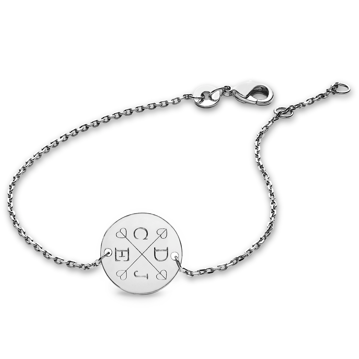 ANNA VON BERGMANN Armband DAISY mit Gravur aus 925er Sterlingsilber, Plakette mit Initialen und gekreuzten Pfeilen