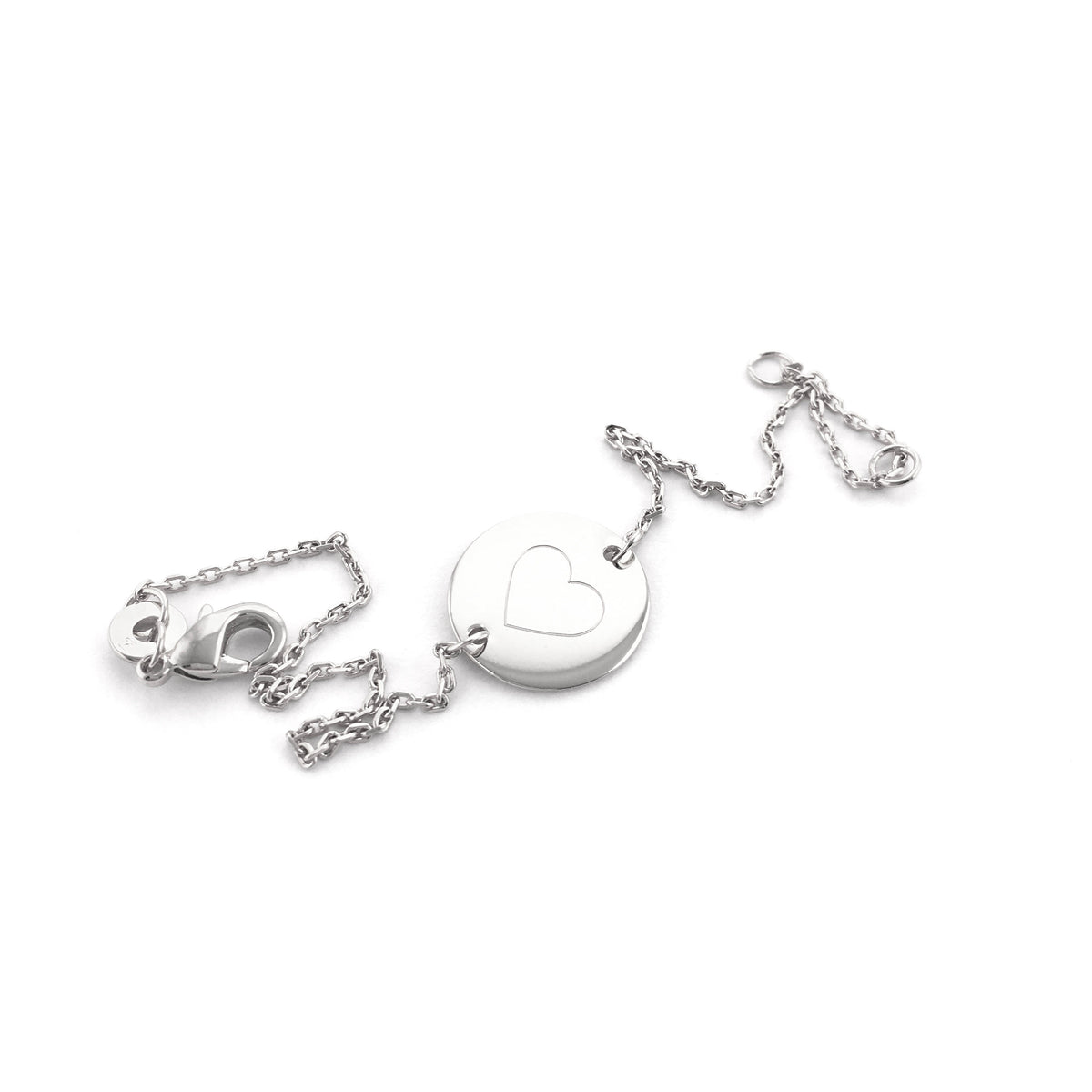 ANNA VON BERGMANN Armband DAISY mit Gravur aus 925er Sterlingsilber, runde Plakette mit Herzsymbol